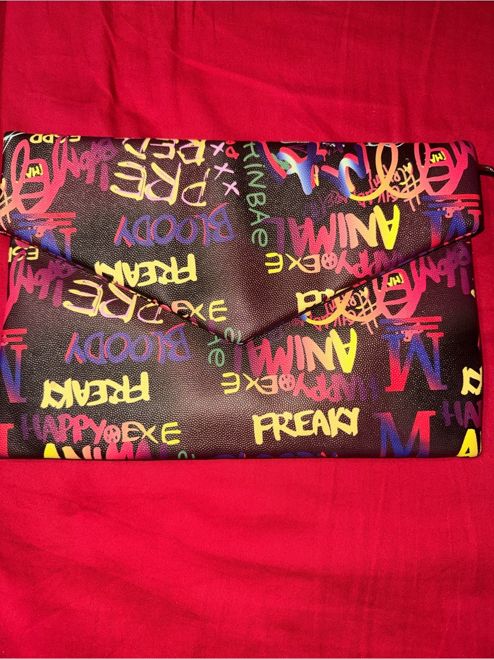 Graffiti-Print Envelope Wristlet Clutch in Multicolor